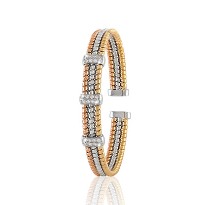 Tessitore Tri-Colour Tubogas Bangle with Diamond Accents