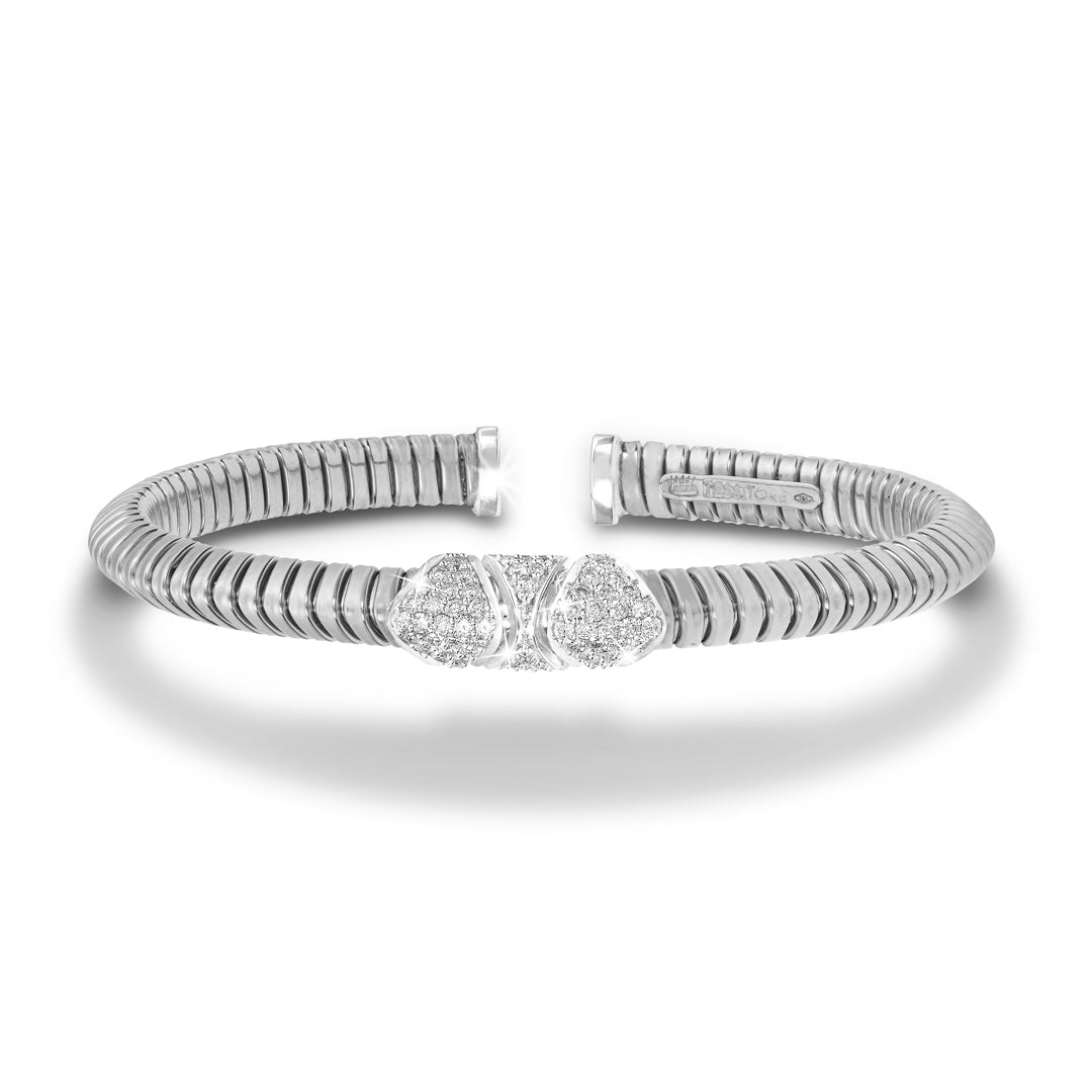 Tessitore Diamond-Studded Kada Bangle in 18K White Gold