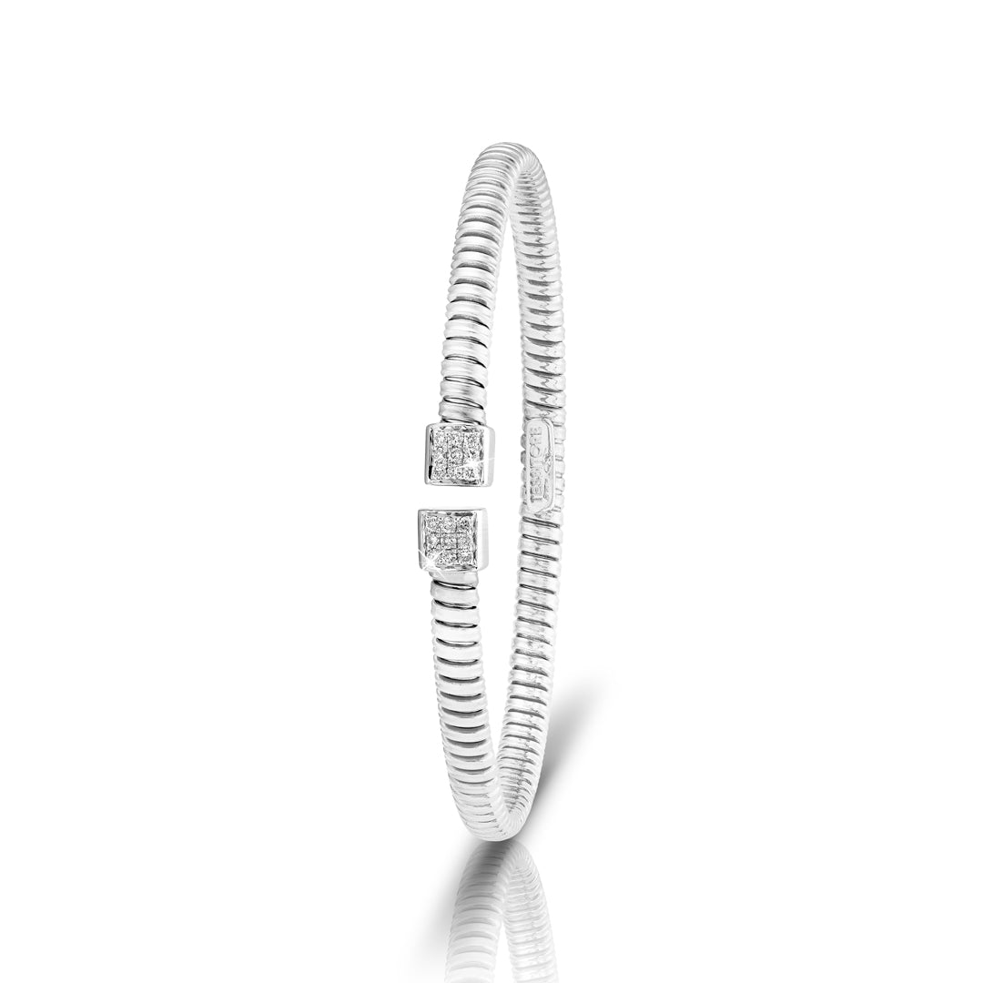 Tessitore Diamond-Studded Bangle in 18K White Gold