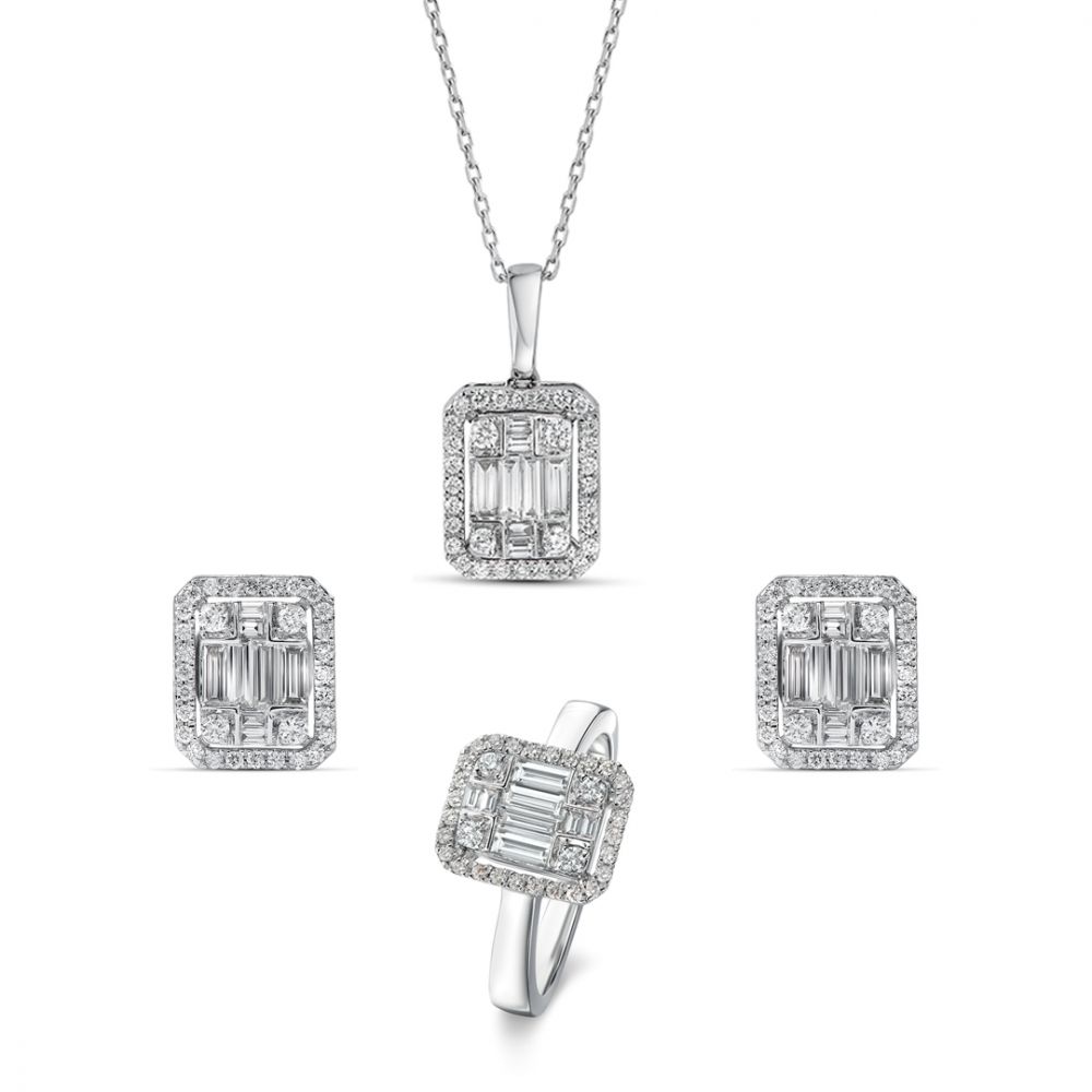 Emerald-Cut White Diamond Starry Bezel Necklace in 14K Gold | Audry Rose