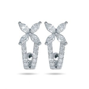 Flower Earrings in Marquise Diamonds in 18K White Gold - 4 petals