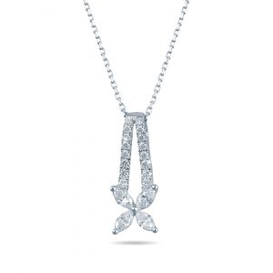 Flower Pendant in Marquise Diamonds in 18K White Gold - 4 petals