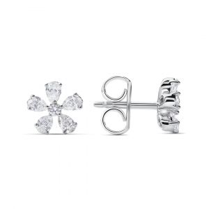 Flower Earrings in Marquise Diamonds in 18K White Gold - 5 petals