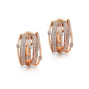 Earrings in 5 lines of Pave Diamonds set in Rose gold 