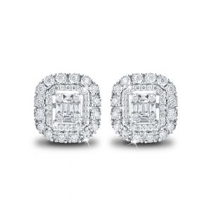 Emerald-cut Halo Diamond Earrings in 18K White Gold