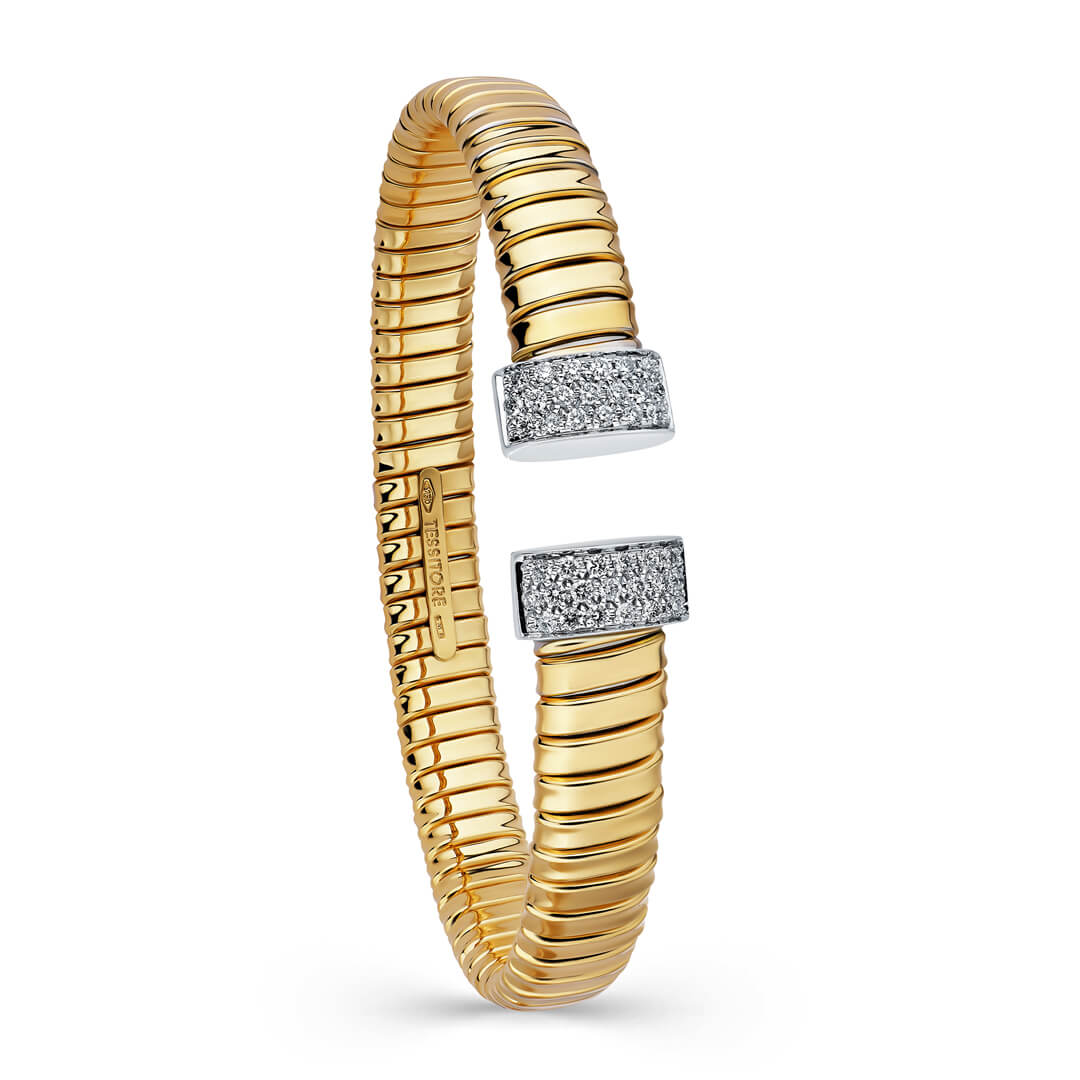 Tessitore Double Headed Bangle studded with diamonds in 18K Yellow Gold